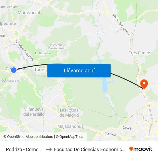 Pedriza - Cementerio Viejo to Facultad De Ciencias Económicas Y Empresariales map