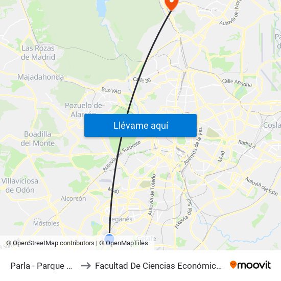 Parla - Parque Polvoranca to Facultad De Ciencias Económicas Y Empresariales map