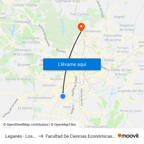 Leganés - Los Ángeles to Facultad De Ciencias Económicas Y Empresariales map