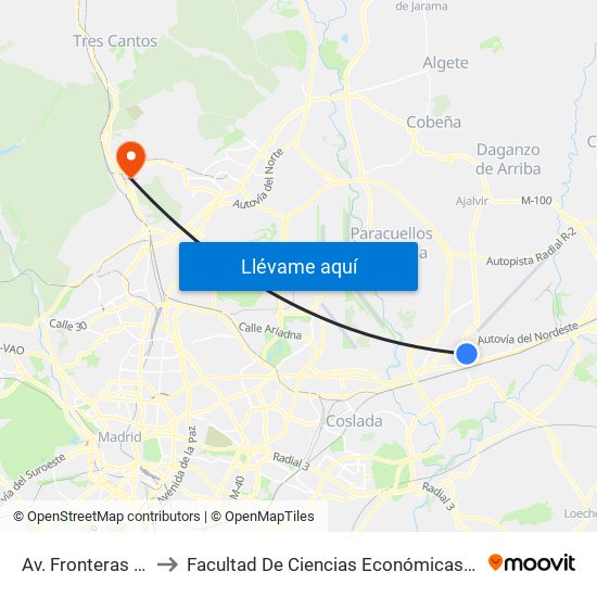 Av. Fronteras - Madrid to Facultad De Ciencias Económicas Y Empresariales map