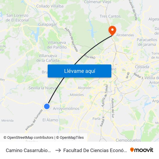 Camino Casarrubios - Plaza De Toros to Facultad De Ciencias Económicas Y Empresariales map