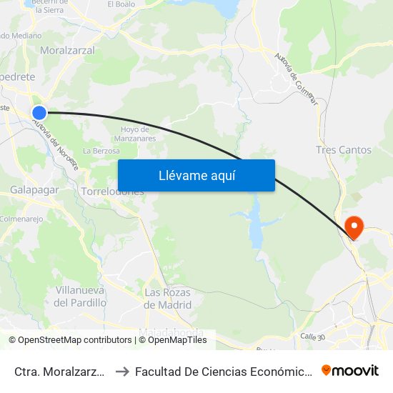 Ctra. Moralzarzal - El Roble to Facultad De Ciencias Económicas Y Empresariales map