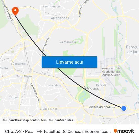 Ctra. A-2 - Pegaso City to Facultad De Ciencias Económicas Y Empresariales map