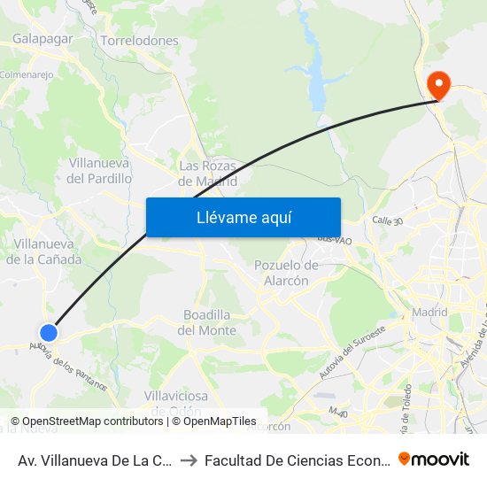 Av. Villanueva De La Cañada - Centro Salud to Facultad De Ciencias Económicas Y Empresariales map