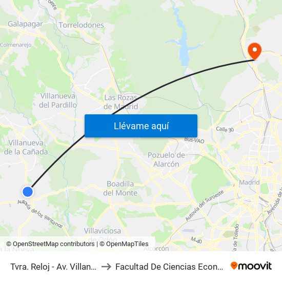 Tvra. Reloj - Av. Villanueva De La Cañada to Facultad De Ciencias Económicas Y Empresariales map
