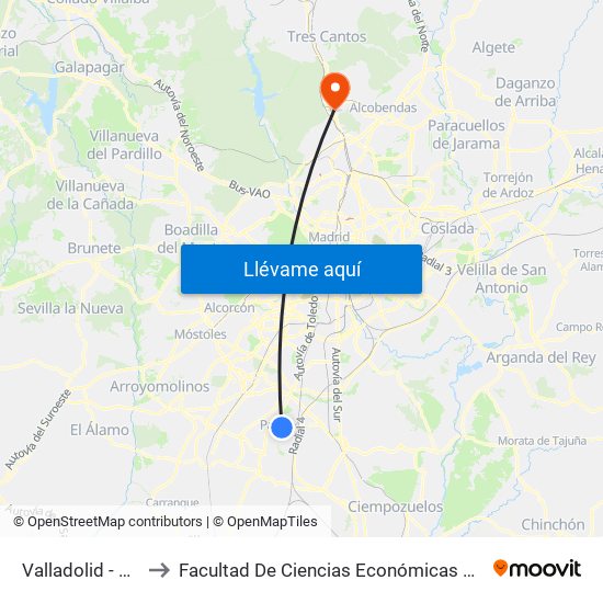 Valladolid - Zamora to Facultad De Ciencias Económicas Y Empresariales map