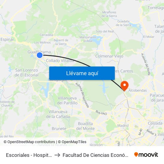Escoriales - Hospital Guadarrama to Facultad De Ciencias Económicas Y Empresariales map