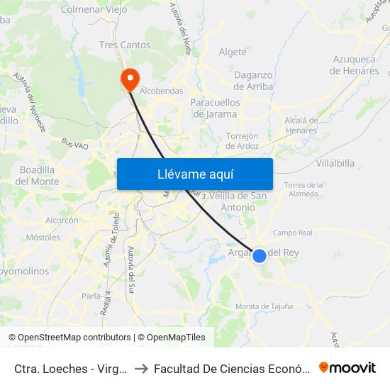 Ctra. Loeches - Virgen De Guadalupe to Facultad De Ciencias Económicas Y Empresariales map