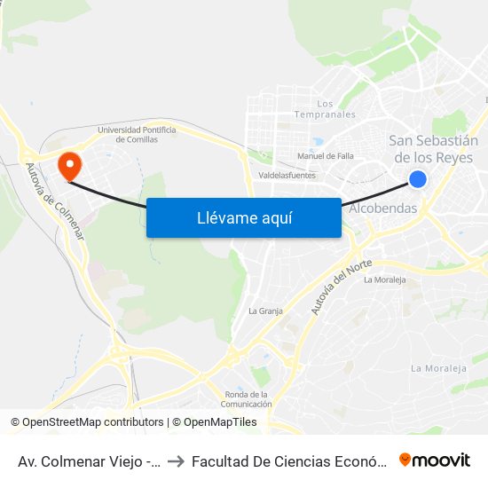 Av. Colmenar Viejo - Ramón Esteban to Facultad De Ciencias Económicas Y Empresariales map