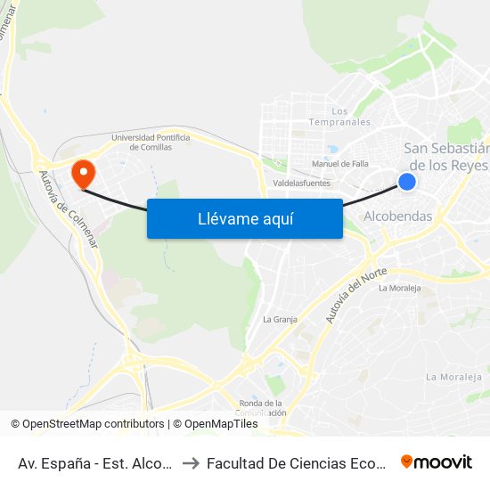 Av. España - Est. Alcobendas S. Seb. Reyes to Facultad De Ciencias Económicas Y Empresariales map