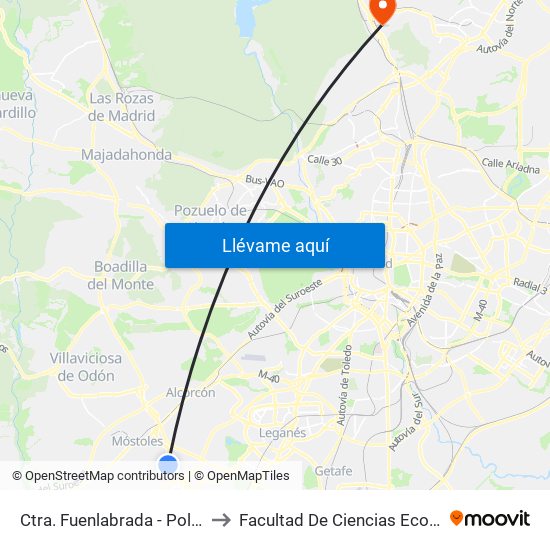 Ctra. Fuenlabrada - Pol. Ind. Prado Regordoño to Facultad De Ciencias Económicas Y Empresariales map