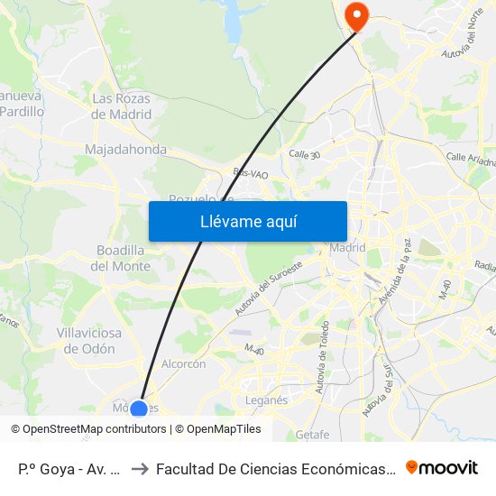 P.º Goya - Av. Portugal to Facultad De Ciencias Económicas Y Empresariales map