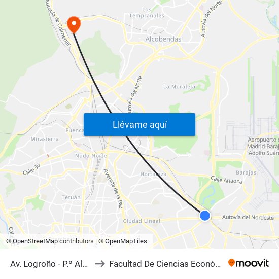 Av. Logroño - P.º Alameda De Osuna to Facultad De Ciencias Económicas Y Empresariales map