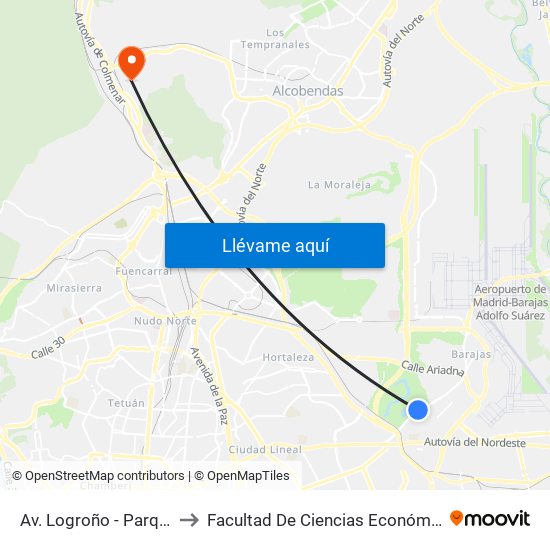 Av. Logroño - Parque El Capricho to Facultad De Ciencias Económicas Y Empresariales map