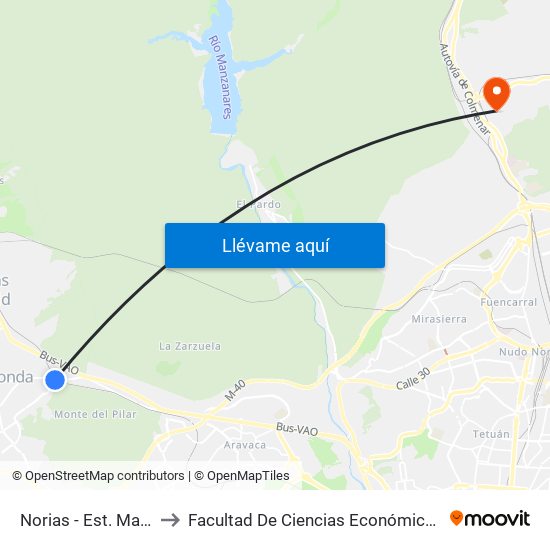 Norias - Est. Majadahonda to Facultad De Ciencias Económicas Y Empresariales map