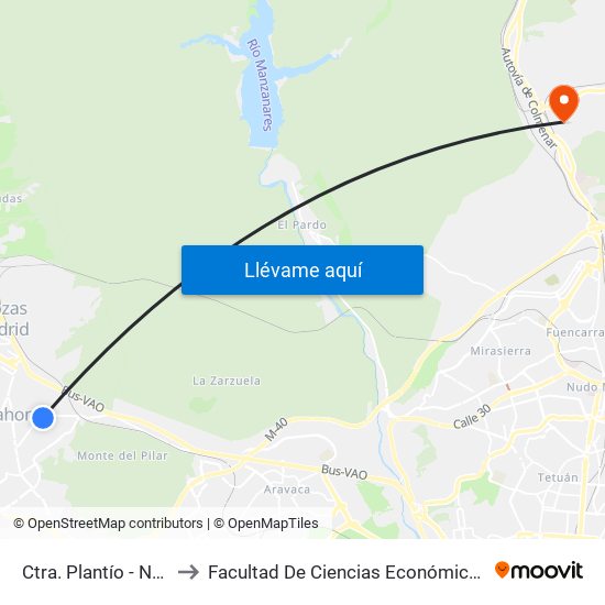 Ctra. Plantío - Novotiendas to Facultad De Ciencias Económicas Y Empresariales map