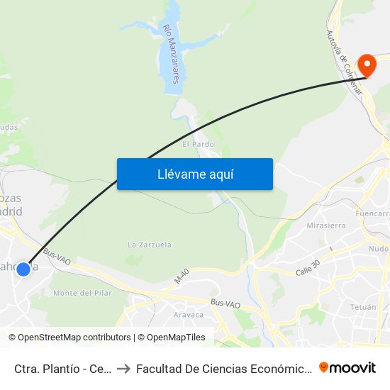 Ctra. Plantío - Cerro Del Aire to Facultad De Ciencias Económicas Y Empresariales map