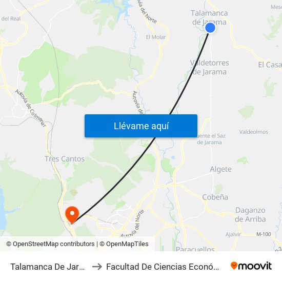 Talamanca Del Jarama - Escuelas to Facultad De Ciencias Económicas Y Empresariales map