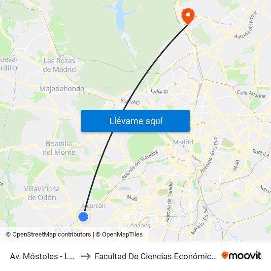 Av. Móstoles - Las Retamas to Facultad De Ciencias Económicas Y Empresariales map