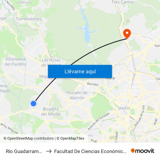 Río Guadarrama - Río Tajo to Facultad De Ciencias Económicas Y Empresariales map