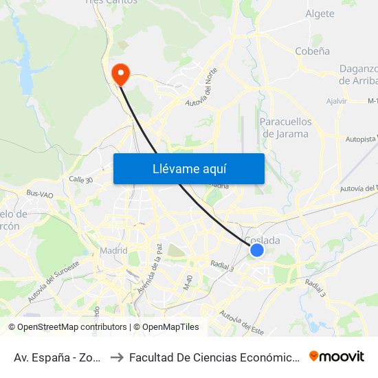 Av. España - Zoco Coslada to Facultad De Ciencias Económicas Y Empresariales map