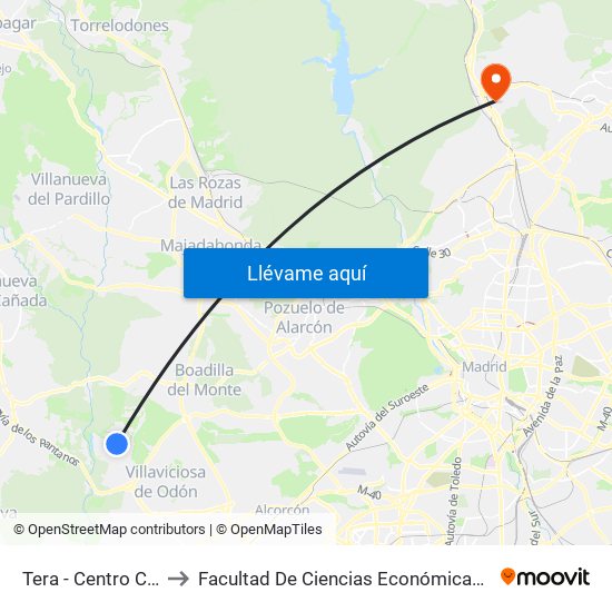 Tera - Centro Comercial to Facultad De Ciencias Económicas Y Empresariales map