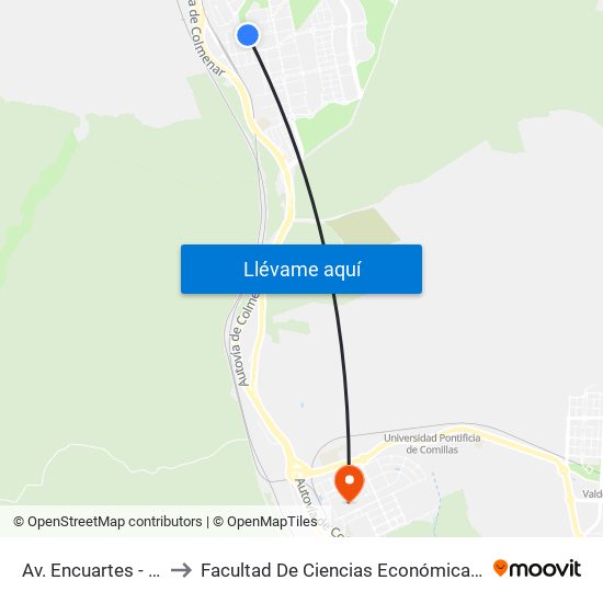 Av. Encuartes - Comercio to Facultad De Ciencias Económicas Y Empresariales map