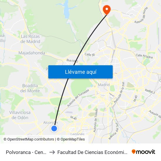 Polvoranca - Centro De Salud to Facultad De Ciencias Económicas Y Empresariales map