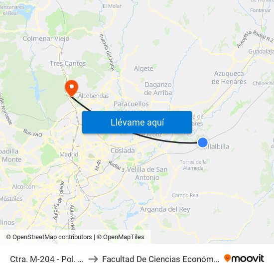 Ctra. M-204 - Pol. Ind. El Gurugú to Facultad De Ciencias Económicas Y Empresariales map