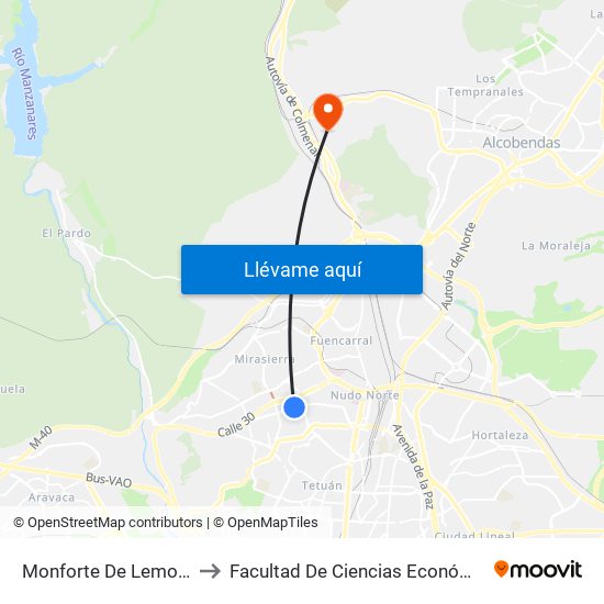 Monforte De Lemos - La Vaguada to Facultad De Ciencias Económicas Y Empresariales map