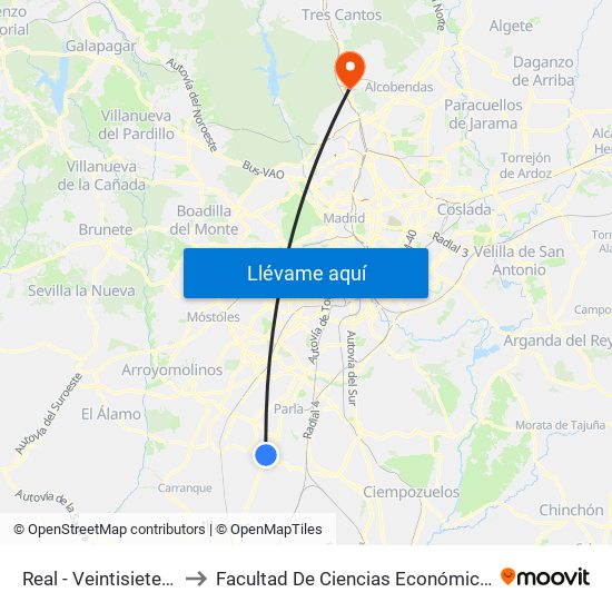 Real - Veintisiete De Octubre to Facultad De Ciencias Económicas Y Empresariales map