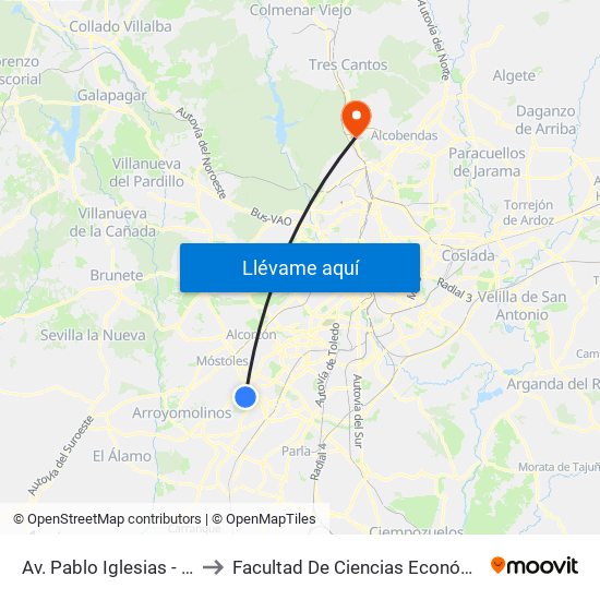 Av. Pablo Iglesias - Dolores Ibárruri to Facultad De Ciencias Económicas Y Empresariales map