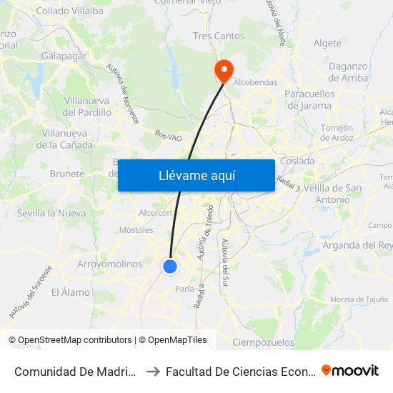 Comunidad De Madrid - Pza. Valdehondillo to Facultad De Ciencias Económicas Y Empresariales map