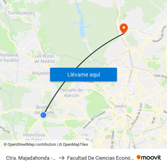 Ctra. Majadahonda - Av. Adolfo Suárez to Facultad De Ciencias Económicas Y Empresariales map