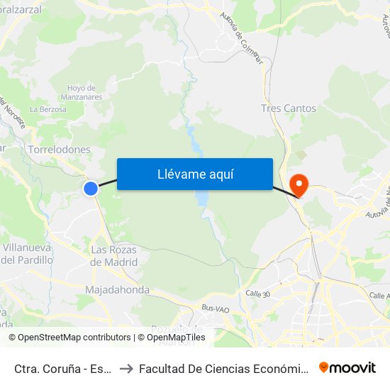 Ctra. Coruña - Est. Las Matas to Facultad De Ciencias Económicas Y Empresariales map