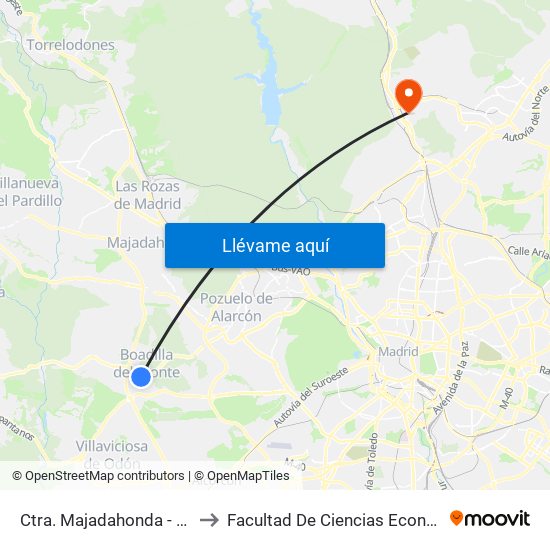 Ctra. Majadahonda - Est. Boadilla Centro to Facultad De Ciencias Económicas Y Empresariales map