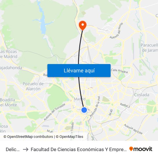 Delicias to Facultad De Ciencias Económicas Y Empresariales map