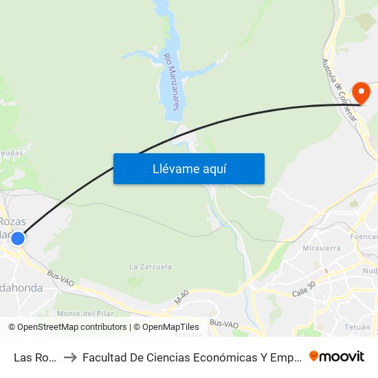 Las Rozas to Facultad De Ciencias Económicas Y Empresariales map