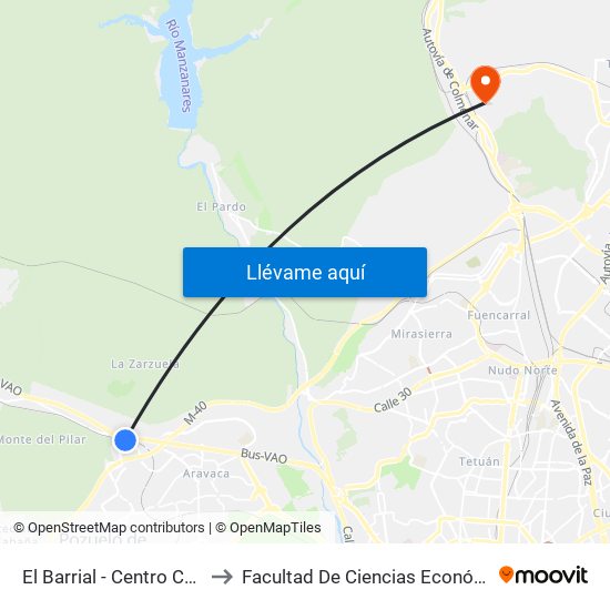 El Barrial - Centro Comercial Pozuelo to Facultad De Ciencias Económicas Y Empresariales map