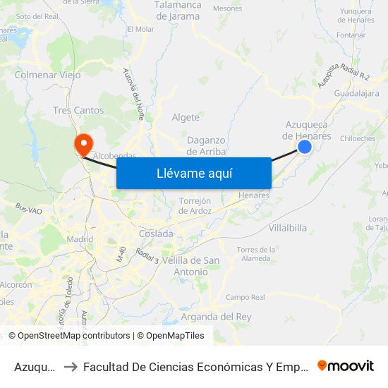 Azuqueca to Facultad De Ciencias Económicas Y Empresariales map