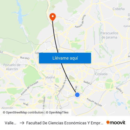 Vallecas to Facultad De Ciencias Económicas Y Empresariales map