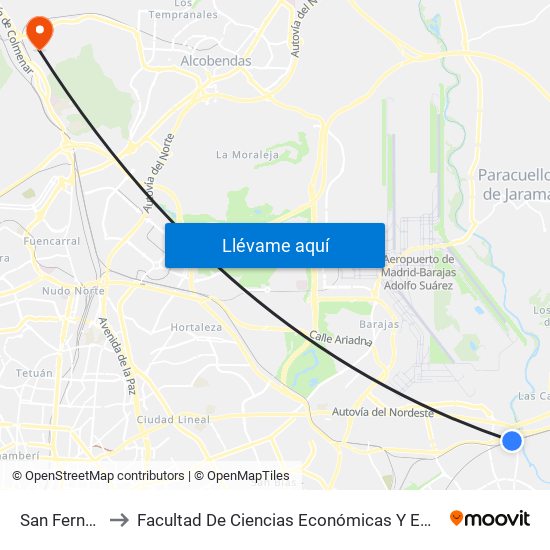 San Fernando to Facultad De Ciencias Económicas Y Empresariales map