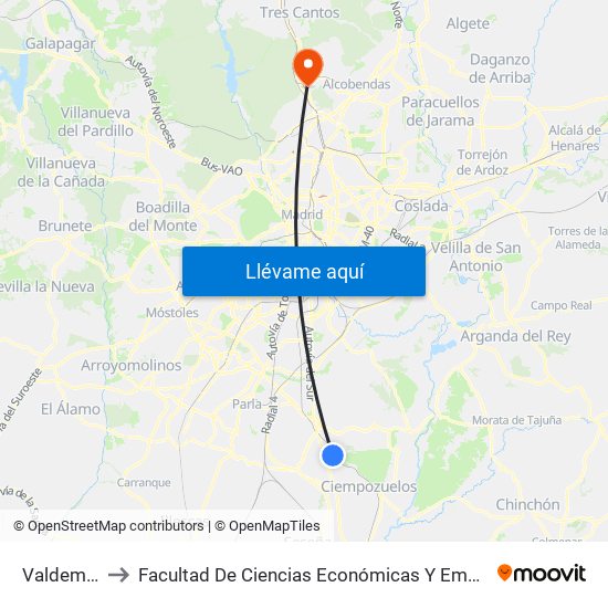 Valdemoro to Facultad De Ciencias Económicas Y Empresariales map