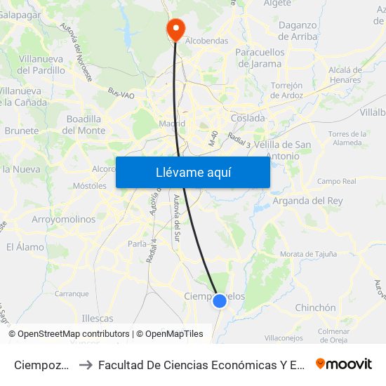 Ciempozuelos to Facultad De Ciencias Económicas Y Empresariales map