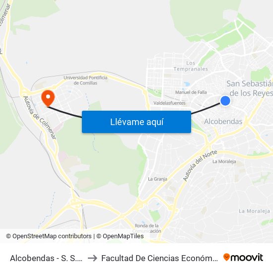Alcobendas - S. S. De Los Reyes to Facultad De Ciencias Económicas Y Empresariales map