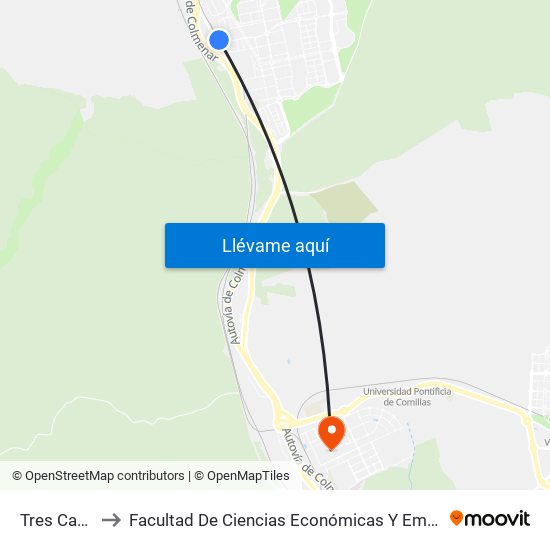 Tres Cantos to Facultad De Ciencias Económicas Y Empresariales map