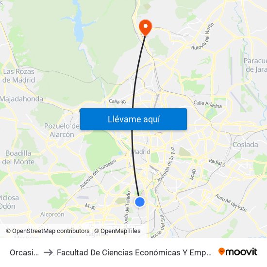 Orcasitas to Facultad De Ciencias Económicas Y Empresariales map