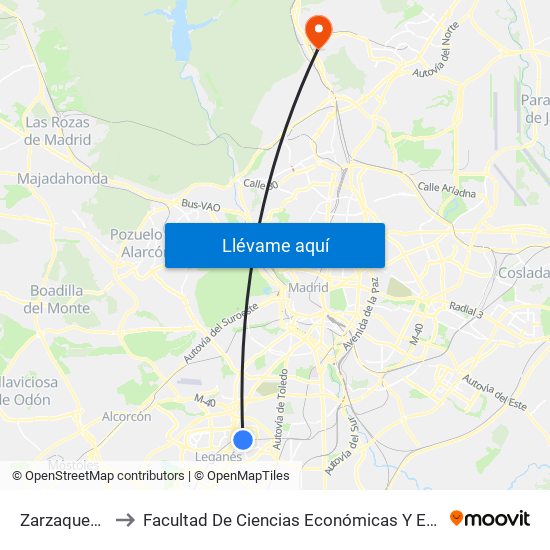 Zarzaquemada to Facultad De Ciencias Económicas Y Empresariales map