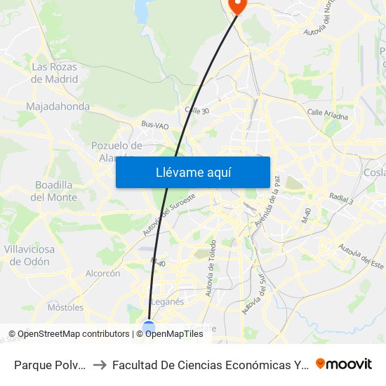 Parque Polvoranca to Facultad De Ciencias Económicas Y Empresariales map
