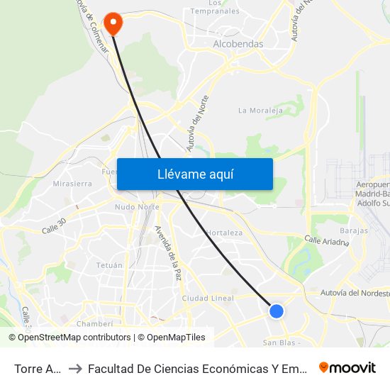 Torre Arias to Facultad De Ciencias Económicas Y Empresariales map